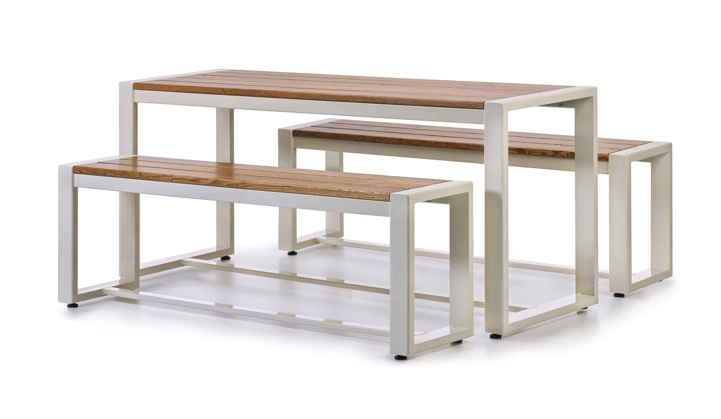 Maestrale - tavolo legno alluminio con panche